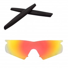 Walleva Mr.Shield Polarized Fire Red Replacement Lenses with Black Earsocks for Oakley M Frame Hybrid Sunglasses